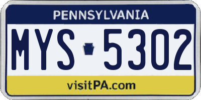 PA license plate MYS5302