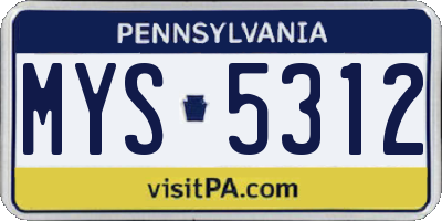 PA license plate MYS5312