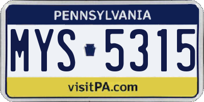 PA license plate MYS5315