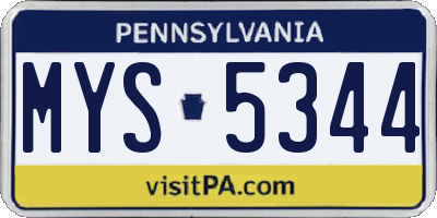 PA license plate MYS5344