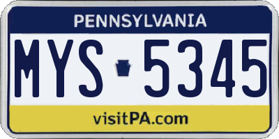 PA license plate MYS5345
