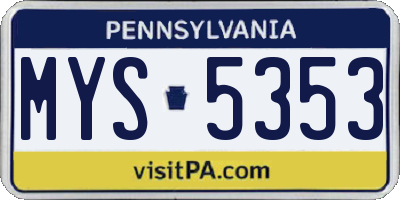 PA license plate MYS5353