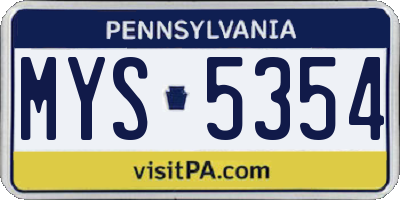 PA license plate MYS5354
