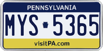 PA license plate MYS5365