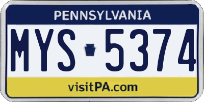 PA license plate MYS5374
