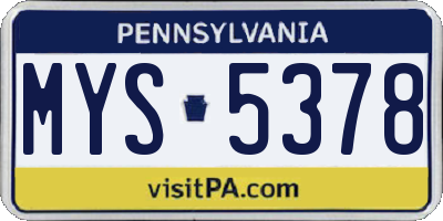 PA license plate MYS5378