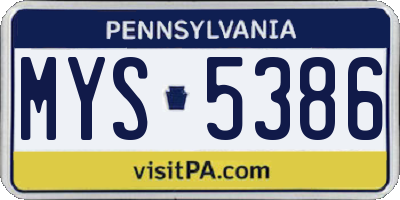 PA license plate MYS5386