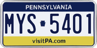 PA license plate MYS5401