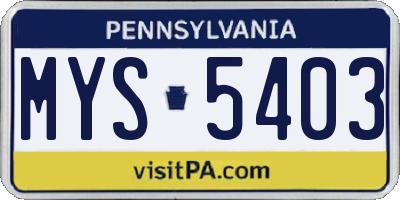 PA license plate MYS5403