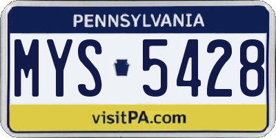 PA license plate MYS5428