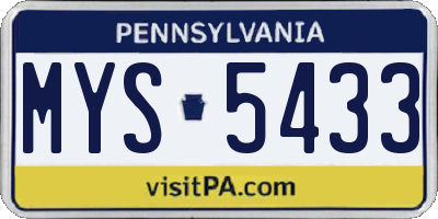 PA license plate MYS5433