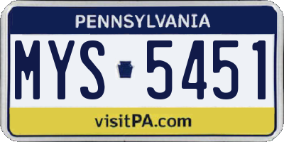 PA license plate MYS5451