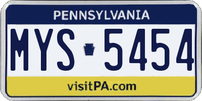 PA license plate MYS5454