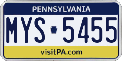 PA license plate MYS5455