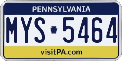PA license plate MYS5464