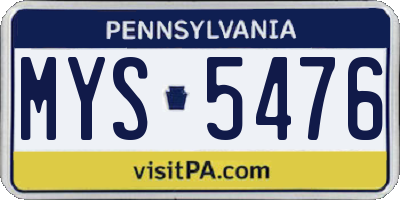 PA license plate MYS5476