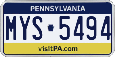 PA license plate MYS5494