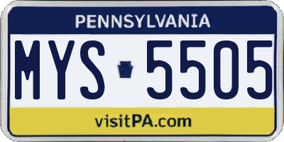 PA license plate MYS5505