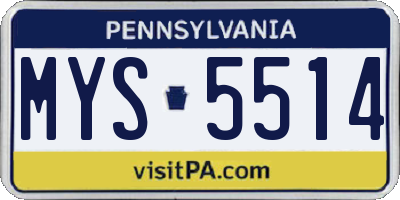 PA license plate MYS5514