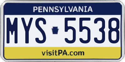 PA license plate MYS5538