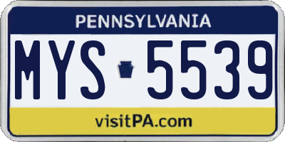 PA license plate MYS5539