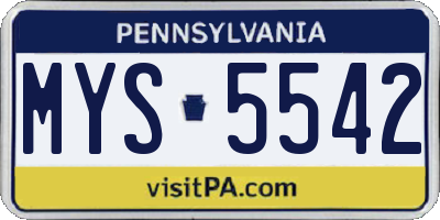 PA license plate MYS5542