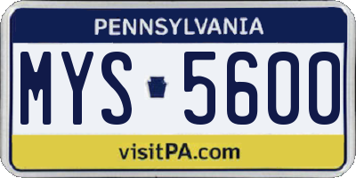 PA license plate MYS5600
