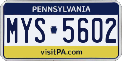 PA license plate MYS5602
