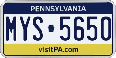 PA license plate MYS5650