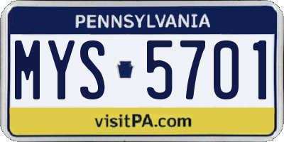 PA license plate MYS5701