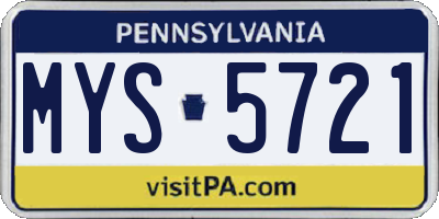 PA license plate MYS5721