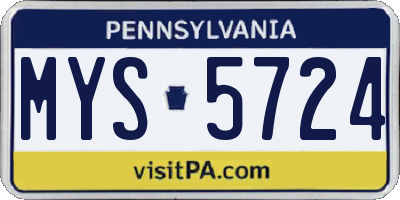 PA license plate MYS5724
