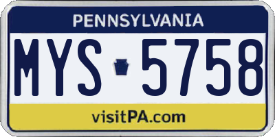 PA license plate MYS5758