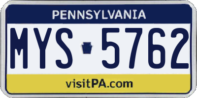 PA license plate MYS5762