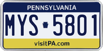 PA license plate MYS5801