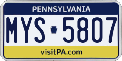 PA license plate MYS5807