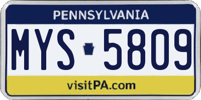 PA license plate MYS5809