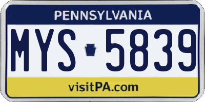 PA license plate MYS5839