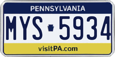 PA license plate MYS5934