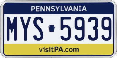PA license plate MYS5939