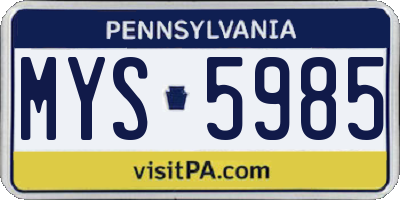 PA license plate MYS5985
