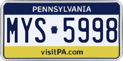 PA license plate MYS5998