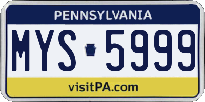 PA license plate MYS5999