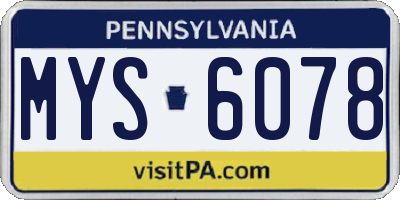 PA license plate MYS6078