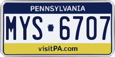 PA license plate MYS6707