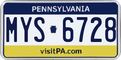 PA license plate MYS6728