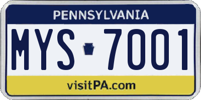 PA license plate MYS7001