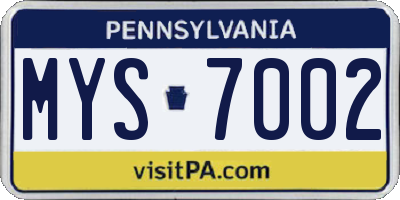 PA license plate MYS7002