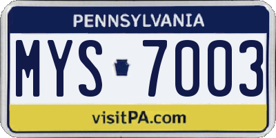 PA license plate MYS7003