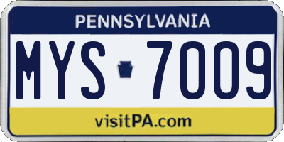 PA license plate MYS7009
